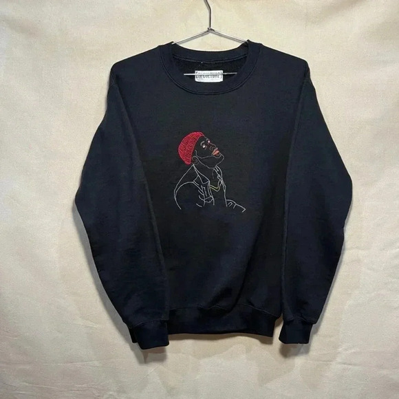 For the Culture | Embroidered Marvin Gaye Crewneck Sweatshirt - Black / Sz S - Picture 2 of 6